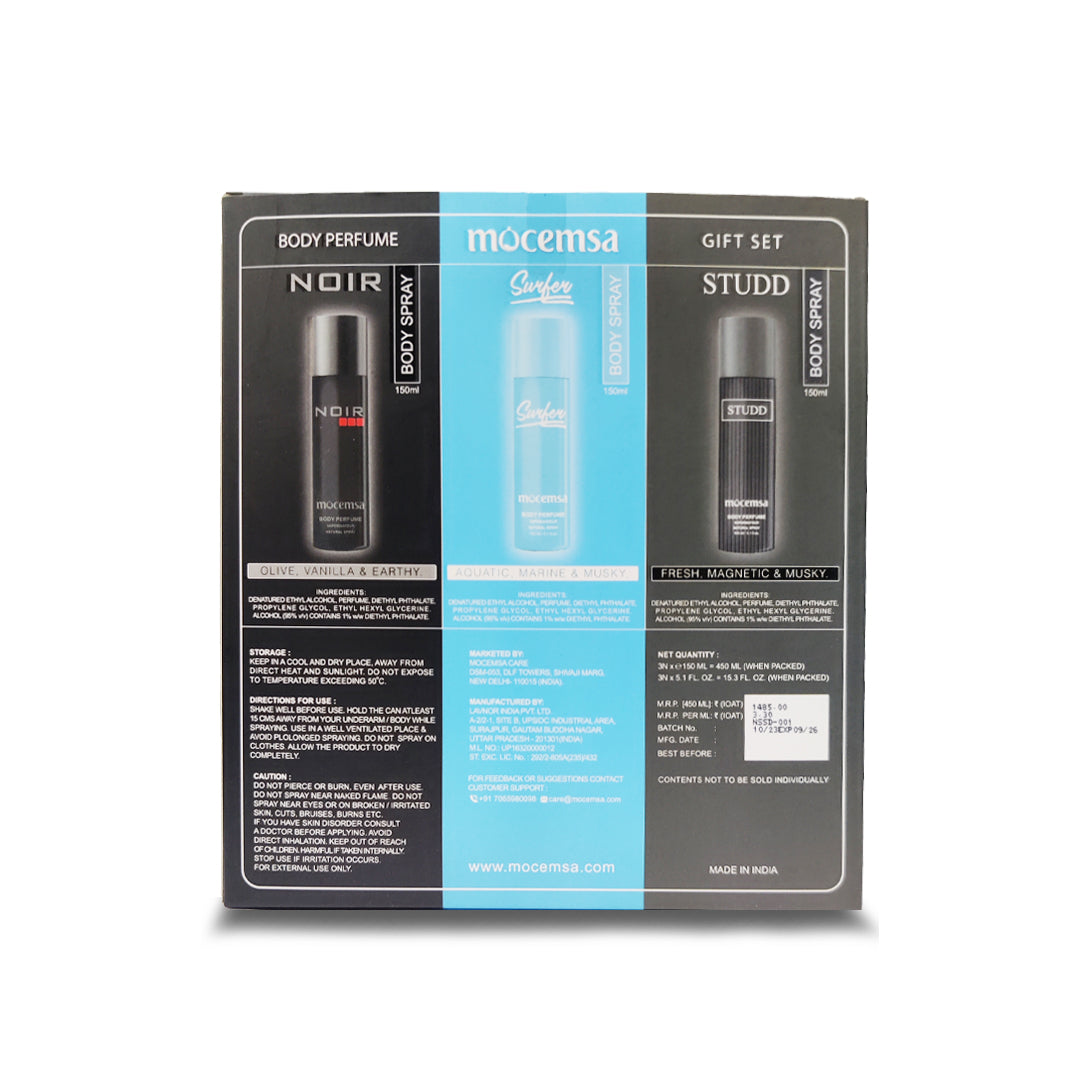 Body Perfume Gift Pack (Noir, Surfer, Studd)