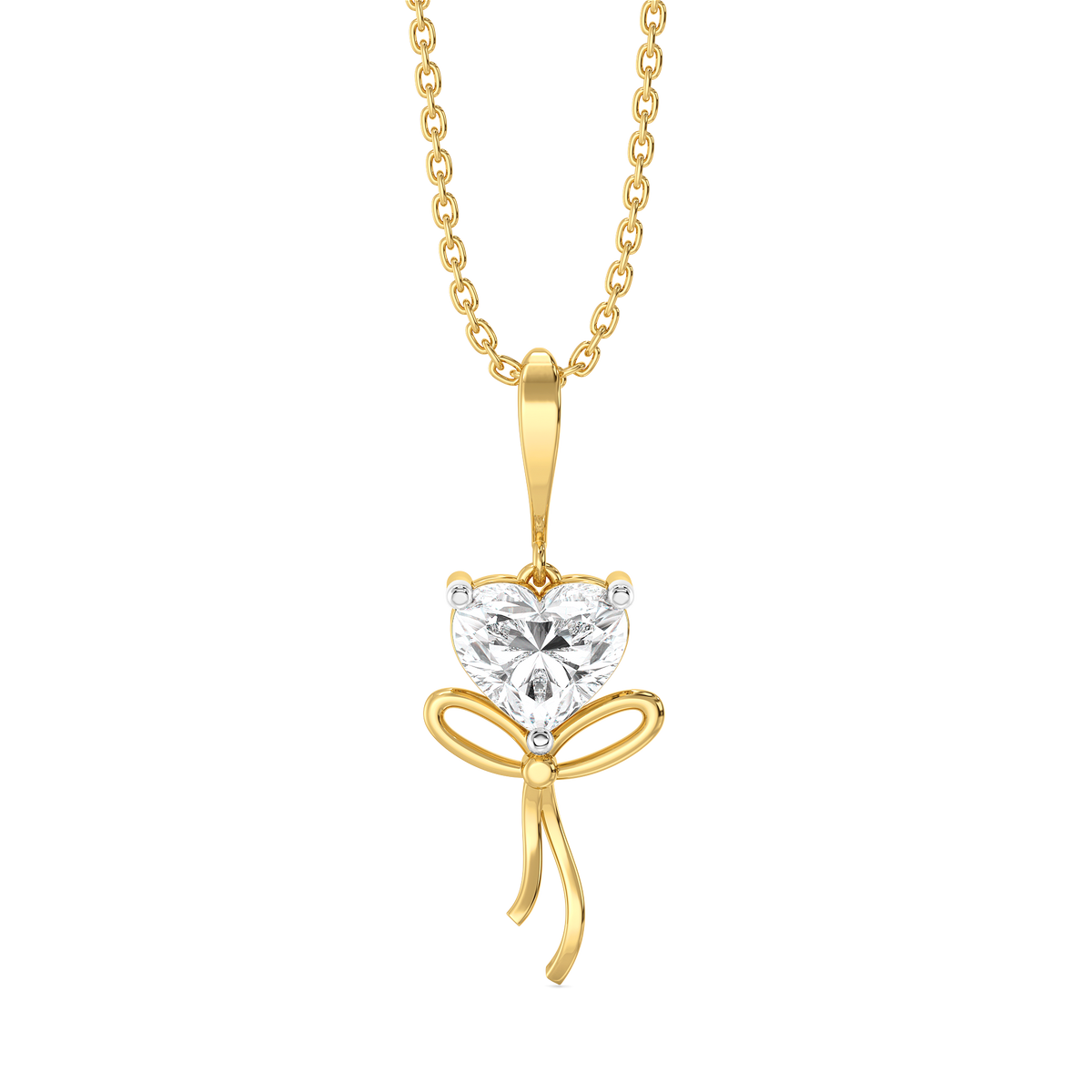 Amour Bow Heart Pendant – 1.03 ct lab grown diamond necklace in 14K yellow gold