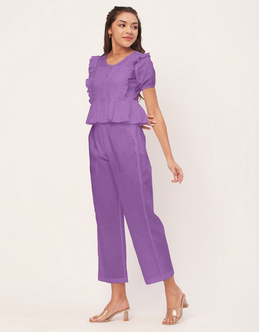 Solid Co-Ord Set, Cotton Top & Pajamas