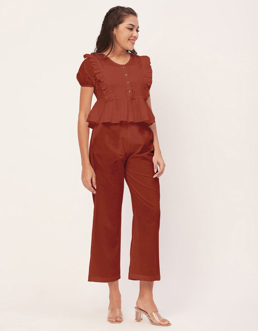 Solid Co-Ord Set, Cotton Top & Pajamas