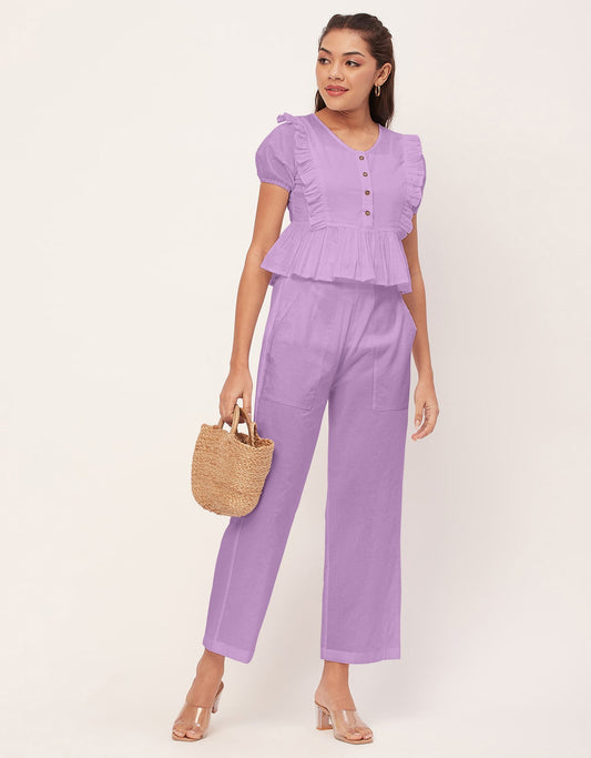 Solid Co-Ord Set, Cotton Top & Pajamas