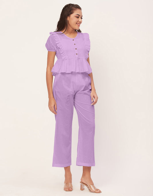 Solid Co-Ord Set, Cotton Top & Pajamas