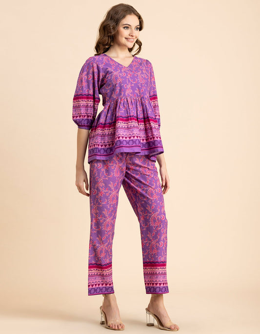 Printed 2 Pcs Coord Set, Cotton Top