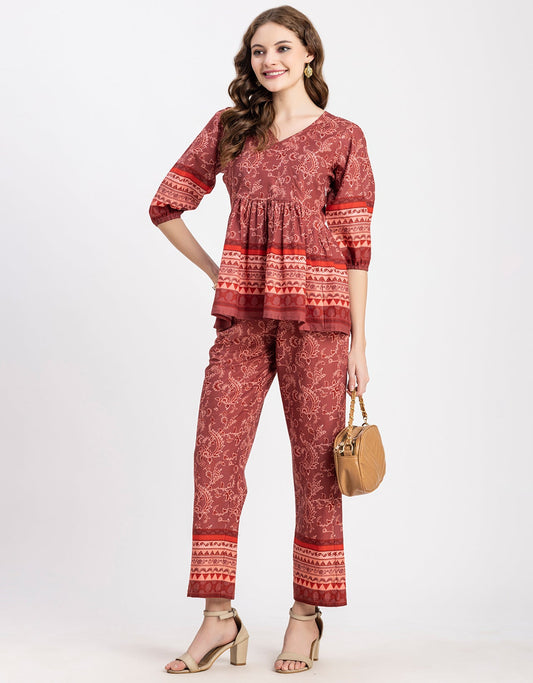 Printed 2 Pcs Coord Set, Cotton Top