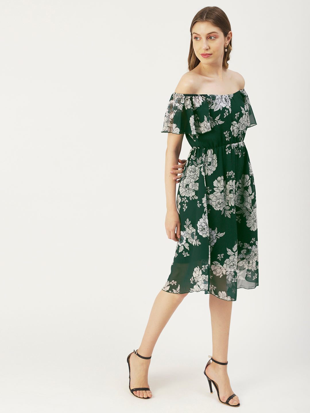 Off-Shoulder Midi Dress, Cinched