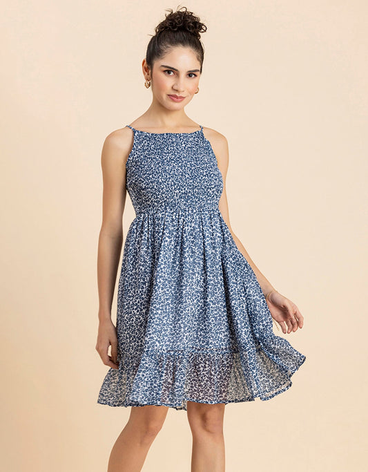 Printed Strappy Flared Dress