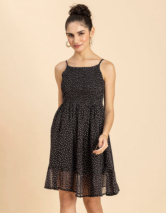 Printed Strappy Flared Dress