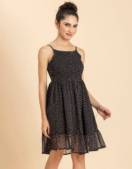 Printed Strappy Flared Dress