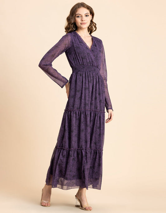 Flared Maxi Dress, V-Neck