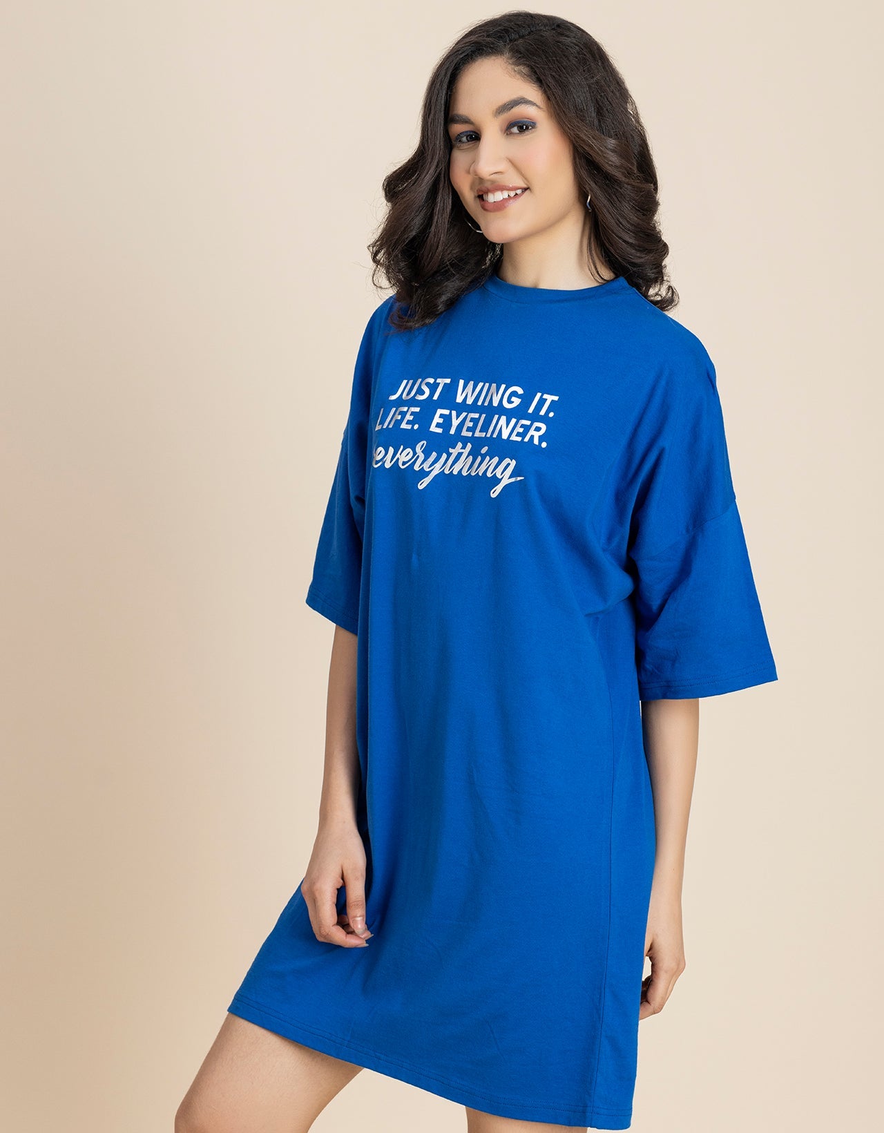 Solid Loose Fit Tshirt Dress For Women