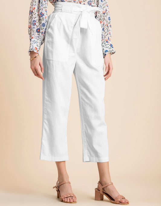 Solid Cotton Trousers, Elastic Waist