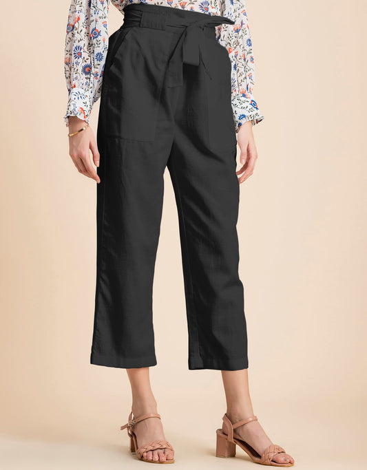 Solid Cotton Trousers, Elastic Waist