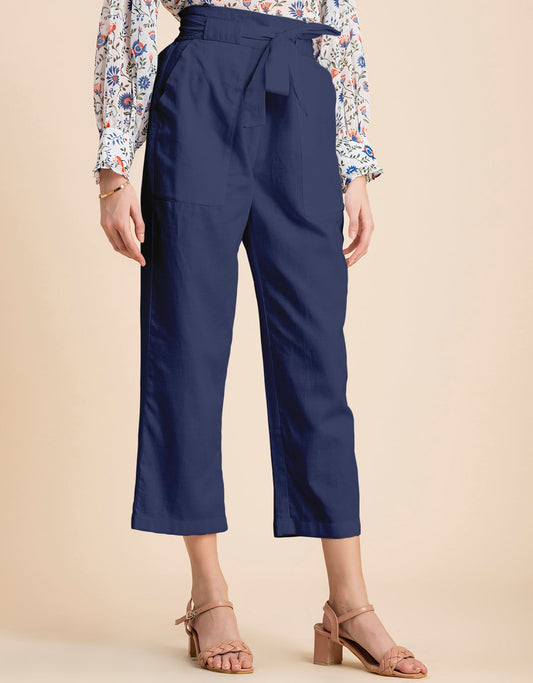 Solid Cotton Trousers, Elastic Waist