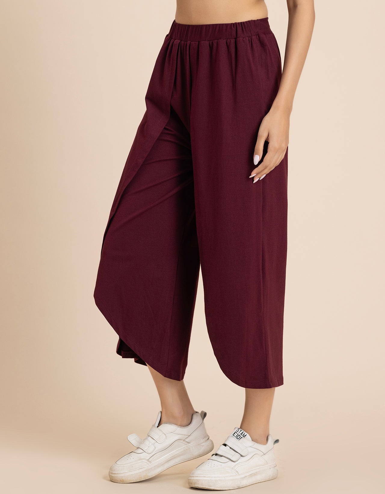 Solid Tulip Pants Jersey Crop Pants for Women