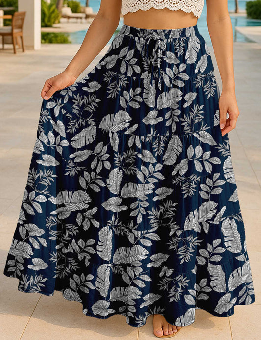 Women's Cotton Tiered Maxi Summer Skirt | 40-Inch Vacation Wear