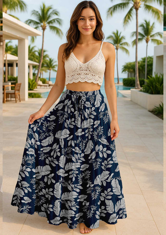 Women's Cotton Tiered Maxi Summer Skirt | 40-Inch Vacation Wear
