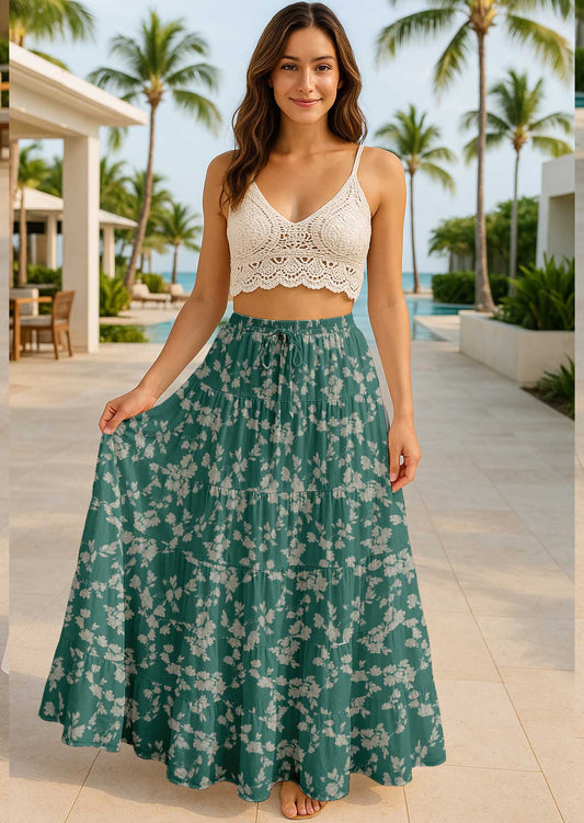 Women's Cotton Tiered Maxi Summer Skirt | 40-Inch Vacation Wear