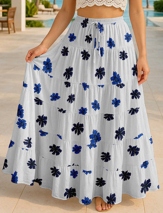 Women's Cotton Tiered Maxi Summer Skirt | 40-Inch Vacation Wear