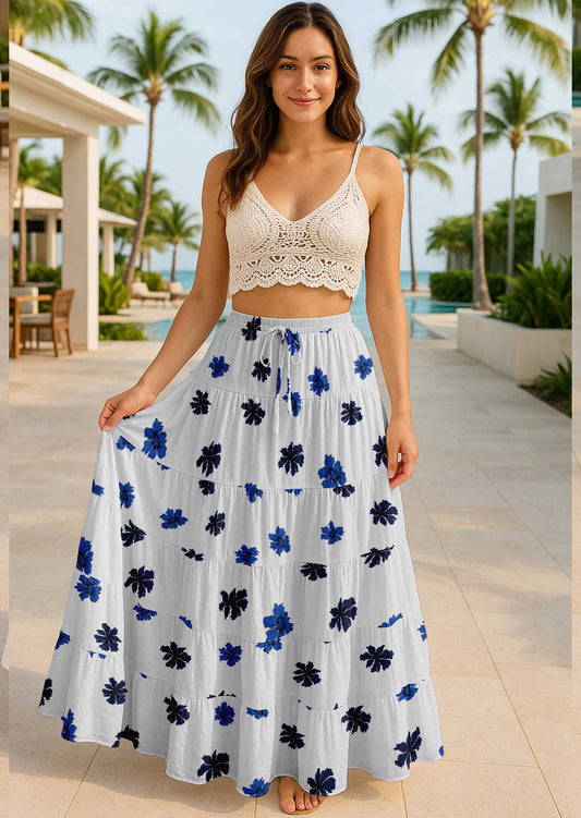 Women's Cotton Tiered Maxi Summer Skirt | 40-Inch Vacation Wear