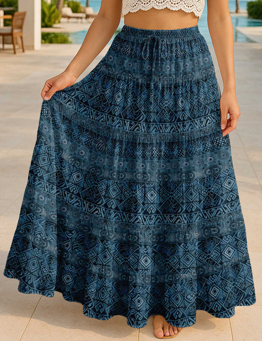 Women's Cotton Tiered Maxi Summer Skirt | 40-Inch Vacation Wear