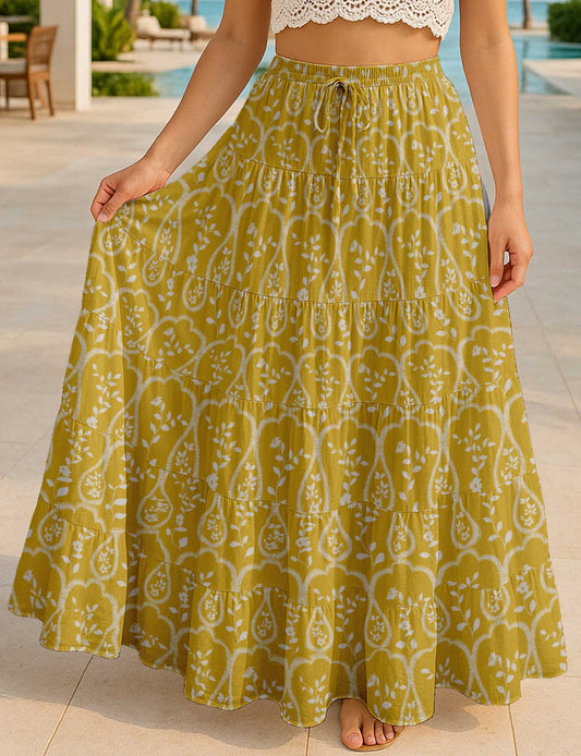 Women's Cotton Tiered Maxi Summer Skirt | 40-Inch Vacation Wear