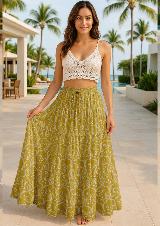 Women's Cotton Tiered Maxi Summer Skirt | 40-Inch Vacation Wear