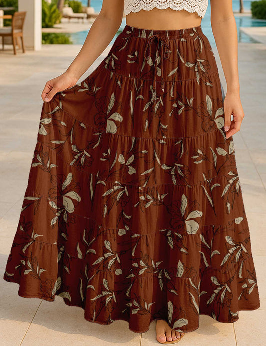 Women's Cotton Tiered Maxi Summer Skirt | 40-Inch Vacation Wear