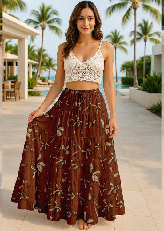 Women's Cotton Tiered Maxi Summer Skirt | 40-Inch Vacation Wear