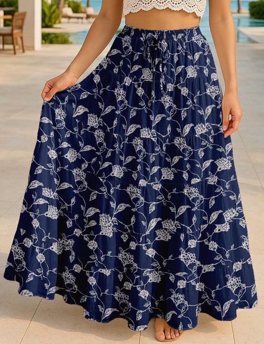 Women's Cotton Tiered Maxi Summer Skirt | 40-Inch Vacation Wear