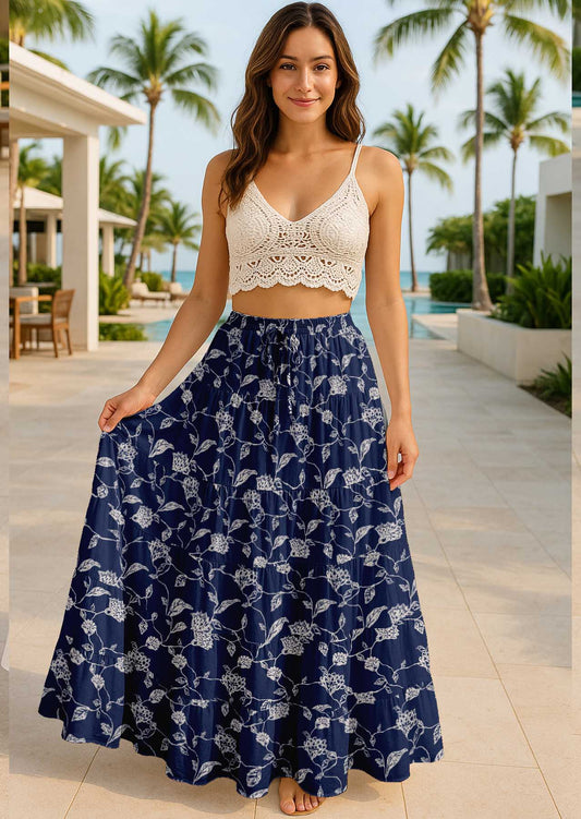 Women's Cotton Tiered Maxi Summer Skirt | 40-Inch Vacation Wear