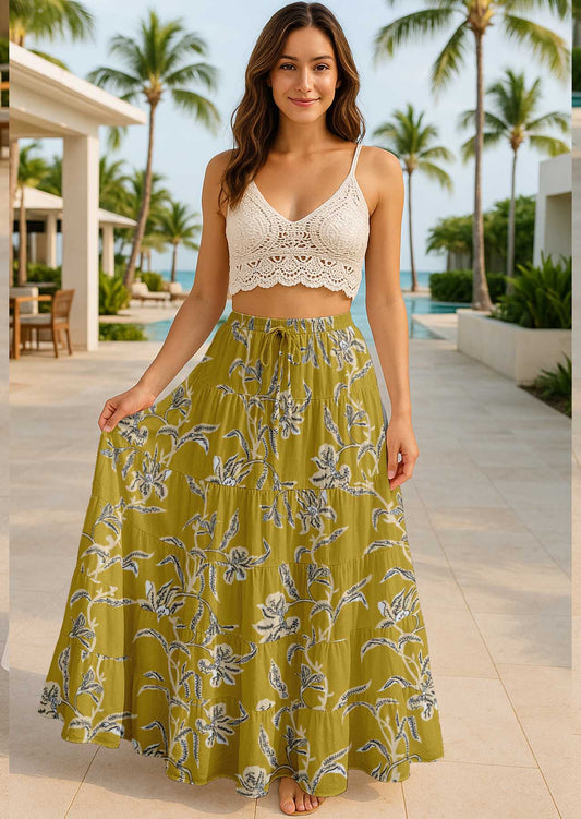 Women's Cotton Skirt with Pockets | Flowy Vacation Outfit | Tiered Maxi Summer Skirt