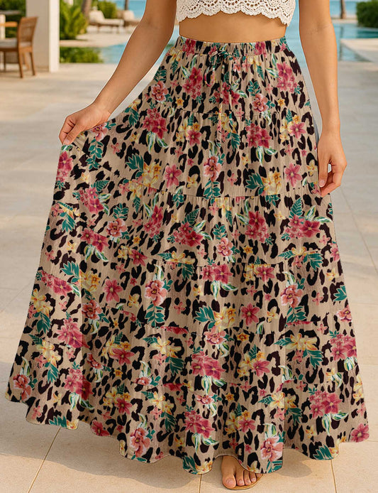 Women's Cotton Skirt with Pockets | Flowy Vacation Outfit | Tiered Maxi Summer Skirt