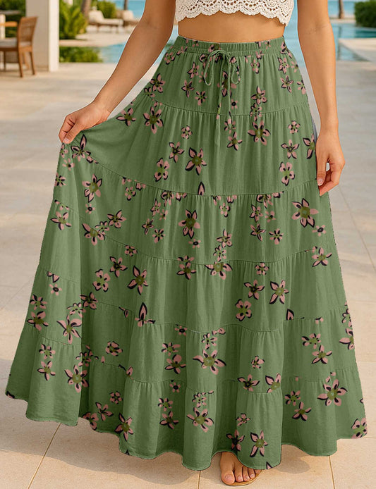 Women's Cotton Tiered Maxi Summer Skirt | 40-Inch Vacation Wear