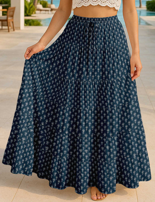 Women's Cotton Skirt with Pockets | Flowy Vacation Outfit | Tiered Maxi Summer Skirt