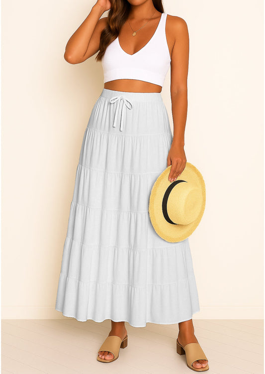 Women's Solid Cotton Maxi Skirt with Pockets Summer Outfit