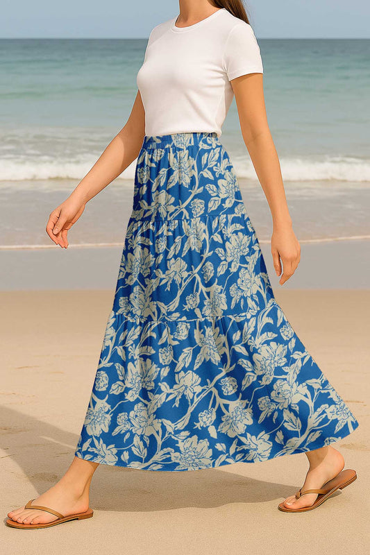 Flowy Tiered Boho Skirt | Women's Maxi Skirt with Pockets Summer & Travel Outfit
