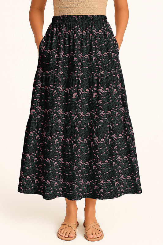 Flowy Tiered Boho Skirt | Women's Maxi Skirt with Pockets Summer & Travel Outfit