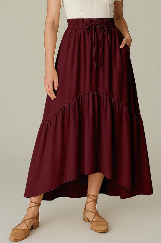 Boho Skirt for Women Rayon Renaissance Style Skirt with Elastic Waist & Pockets