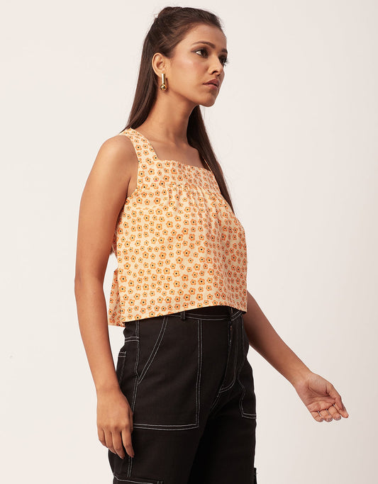 Printed Crop Top, Square Neck