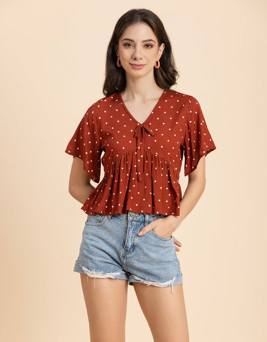 Printed V-Neck Peplum Top