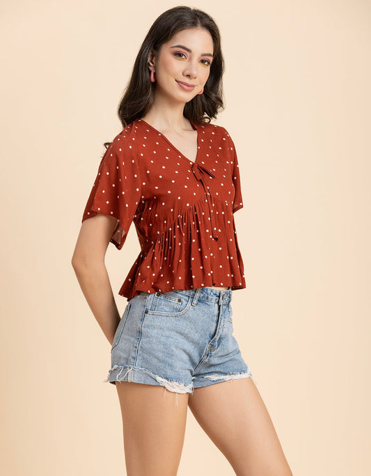 Printed V-Neck Peplum Top