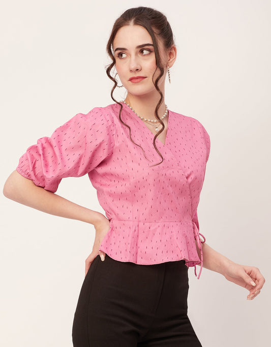 Printed V-Neck Wrap Top