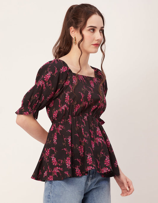 Printed Rayon Peplum Top