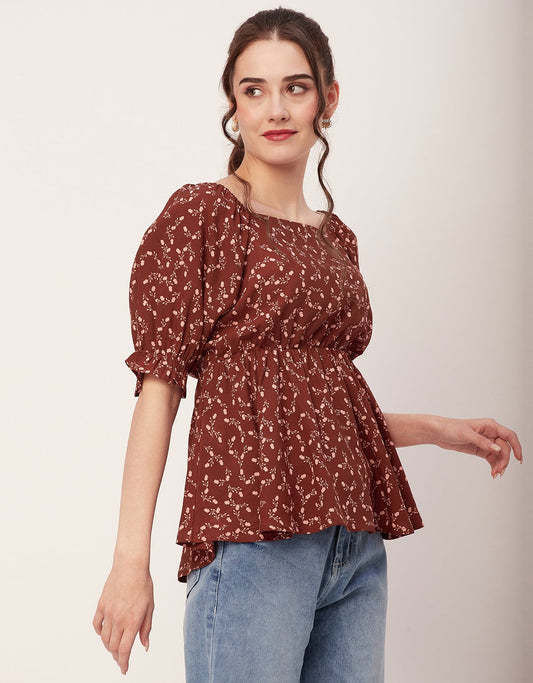 Printed Rayon Peplum Top