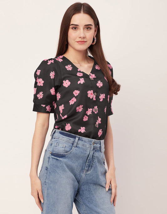 Printed Lace Flutter Top