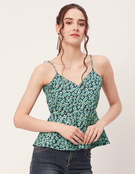 Printed Peplum Noodle Strap