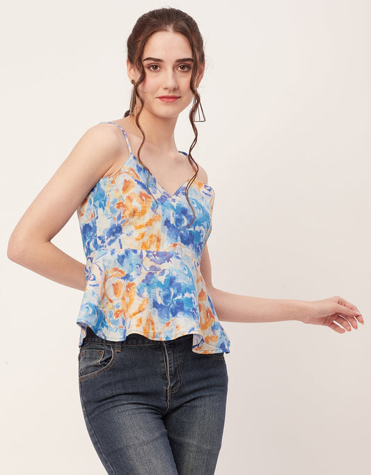 Printed Peplum Noodle Strap