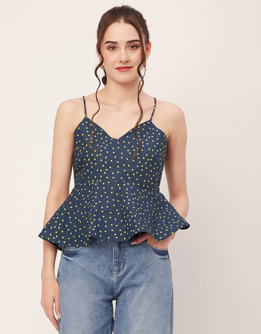 Printed Peplum Noodle Strap