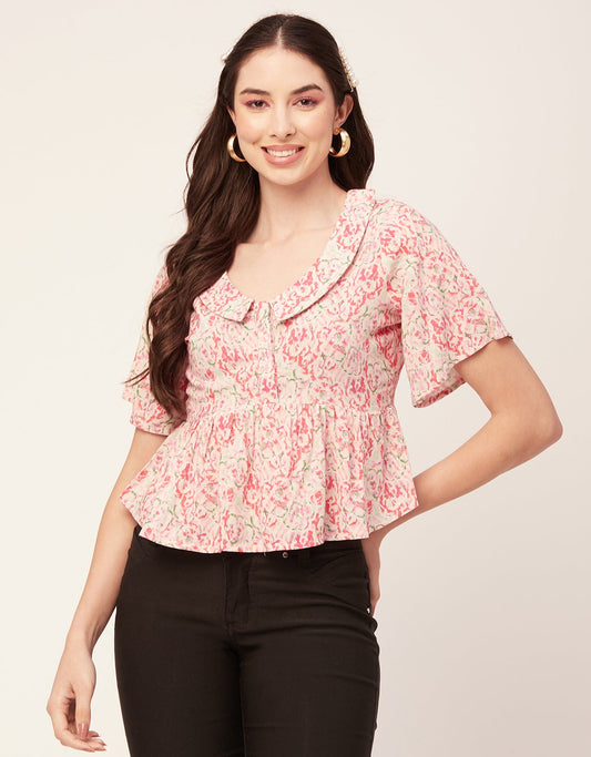 Printed Peplum Flutter Top