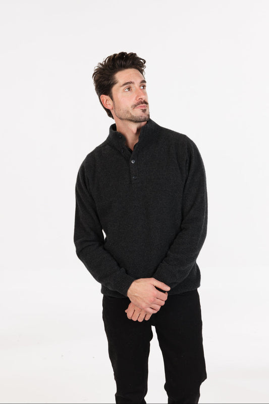 Possum-merino button-collar sweater - Klothing NZ